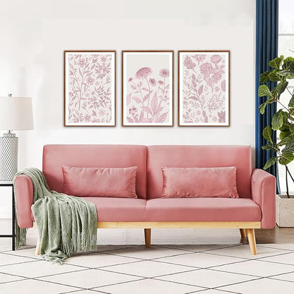 KAIRNE Floral Wall Art Set of 3,Framed Vintage Botanical Flower Canvas Prints,Pink and White Minimalist Wildflower Artwork,Modern Farmhouse Boho Decor for Living Room Bedroom Office Kitchen,16X24 inch