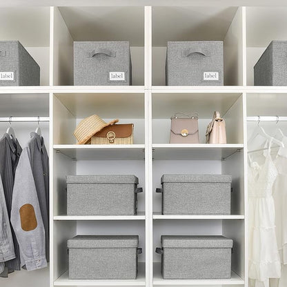 GRANNY SAYS Fabric Bins with Lids, Storage Baskets for Closet Organization, Decorative Storage Containers with Label Holder, Shelf Bins for Organizing Clothes, Dark Gray, 3-Pack