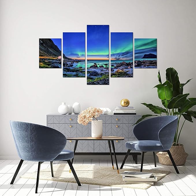 SKASNFAI Northern Lights Wall Art for Living Room Framed Landscape Picture Wall Decor Canvas Aurora Borealis Print Posters Scenery Framed Artwork for Bedroom 60x32