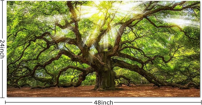 Conipit Landscape Canvas Wall Art Angel Oak Tree Picture Prints South Carolina Tree Art Print Framed and Stretched Nature Canvas (W-48xH-24)