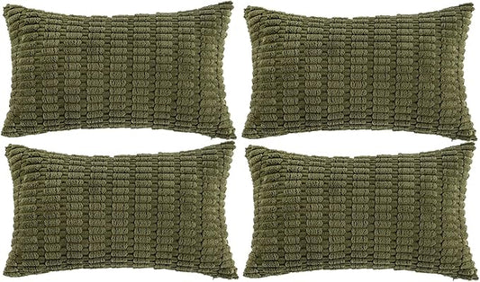 Fancy Homi 4 Packs Decorative Throw Pillow Covers for Living Room Couch Bed, Modern Farmhouse Boho Home Décor Accent Cushion Case, 20" x 12", Moss Green