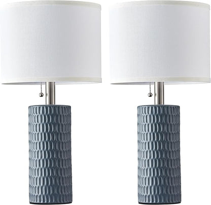 Reaketon Table Lamps for Living Room Set of 2, Ceramic Table Lamps for Bedroom, 20" Modern Lamps for Night Stands, Grey