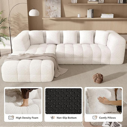 107" Chenille Boneless Couch with L - Shaped Chaise, Comfy Modular Sectional Sofa with Tufted Design, Modern Upholstered Sofa, No - Assembly Sectional Couch, Oatmeal | Modular Sectional, Tufted Design, Modern Upholstered, No-Assembly