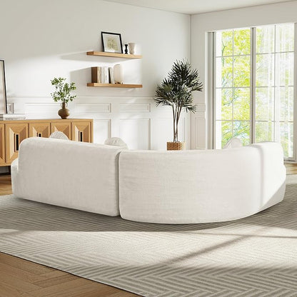 Deep Seat Curved Sectional Sofa - Cloud Round Couch with Elegant Curved Design & 3 Round Cushions, L-Shaped Comfy 4 Seater Floor Sofa, No Assembly Required (Beige)