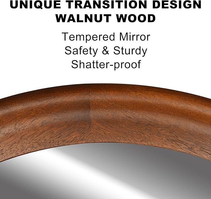 CULER Round Wall Mirrors 24 Inch,Wood Rustic Decorative Transitional Mirror with Walnut Frame for Wall,Farmhouse Hanging Vanity Mirror for Bathroom Bedroom Living Room or Entryway（Walnut Brown）