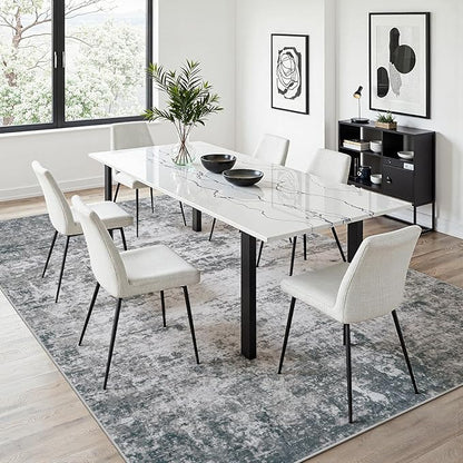 Area Rug 6x9 Living Room Rug Washable: No-Slip Abstract Soft Thin Large Gray White Rugs, Indoor Floor Stain Resistant Modern Carpet for Bedroom Dining Room Farmhouse Nursery Home Office