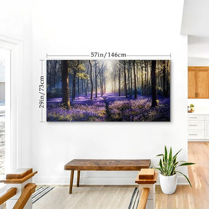 crmotu Nature Landscape Large Wall Art, Lavender Forest Nature Canvas Painting, Sunshine Scenery Aesthetic Art Prints, Purple Floral Wall Pictures for Living Room Bedroom Home Office 29X57 Inches