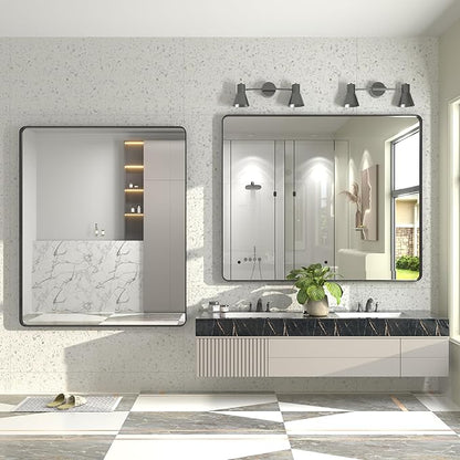 48x40 Inch Black Metal Framed Bathroom Mirror for Wall, Large Rounded Rectangle Mirror, Matte Black Bathroom Vanity Mirror, Anti-Rust, Shatterproof, Hangs Horizontally or Vertically