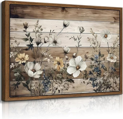 Framed Vintage Floral Wall Art Rustic Flowers Wall Decor Farmhouse Canvas Poster Picture for Home Wall Decor, Living Room and Bedroom Decor 16x24in