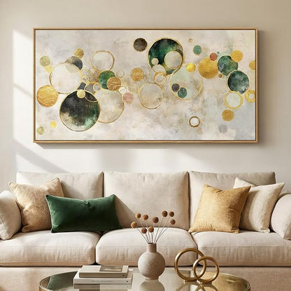 Extra Large Framed Abstract Canvas Wall Art for Living Room, Oversized Horizontal Prints Paintings Artwork for walls, Modern Gold Circle Pictures Wall Decor for Bedroom, Office, Dining Room 30x60 In