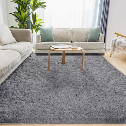 Puremy Fluffy Shag Area Rug, 4x6 Grey Rugs for Bedroom, Soft Plush Area Rugs for Living Room, Non-Slip Indoor Carpet for Nursery, Study Room, Dressing Room, Home Decor