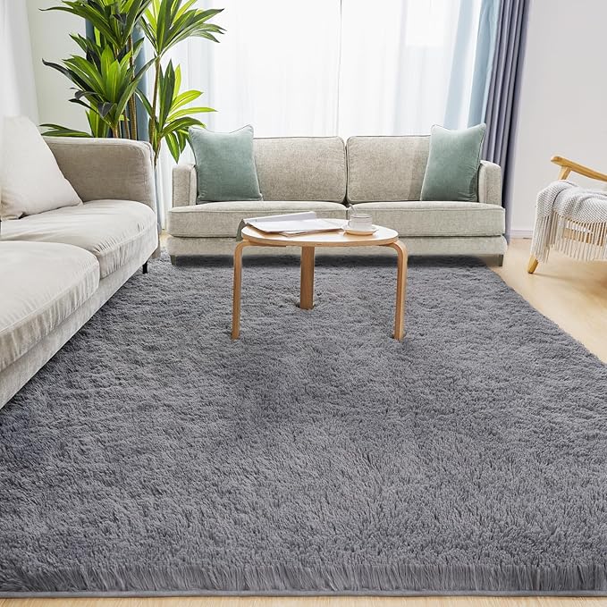 Puremy 6x9 Super Soft Grey Rugs for Living Room, Fluffy Shaggy Area Rug for Bedroom, Anti-Skid High Pile Indoor Carpet for Nursery, Kids Room, Bedside, Home Decoration
