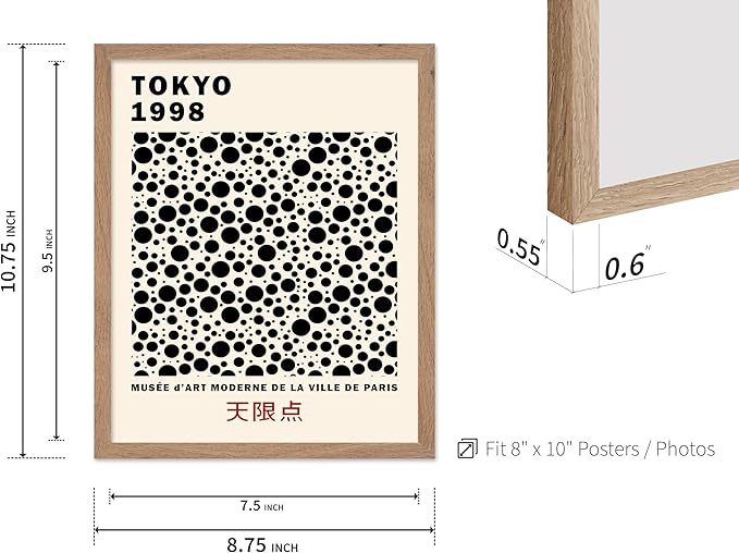 Poster Master Vintage Poster - Retro Pop Art Print - Gift for Artist, Friend - Black Dots, Tokyo, Ville de Paris, Modern, Abstract - Wall Decor for Home, Office, 8x10 Beige Framed