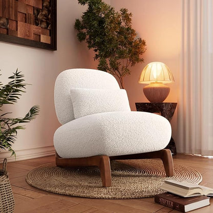 Morden Fort 3 Piece Cloud Couch Set, Modern Sherpa Boucle Sofa with Wood Legs, Skin-Friendly Minimalist Upholstered Comfy Couch Sofa for Living Room, 3-Seater+Off White Chair+Forest Green Chair