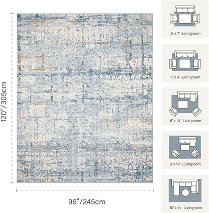 Rugxara Blue 8x10 Area Rugs,Large Soft Rugs for Living Room, Blue Washable Rug, Modern Abstract Rugs for Bedroom Dining Room, Non-Slip Foldable Thin Indoor Carpet Stain Resistant(Blue Beige)