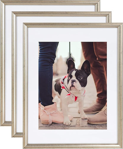 Kate and Laurel Adlynn Wall Picture Frame Set, 14" x 18" matted to 11" x 14", Warm Silver, Set of 3