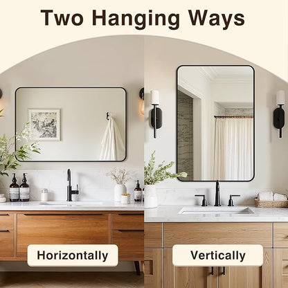 Bathroom Vanity Mirror for Wall, 30"x20" Wall Mounted Bathroom Mirror for Over Sink with Sturdy Aluminum Frame, Vertical or Horizontal, Living Room, Bedroom, Entryway(Black)