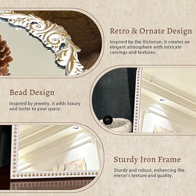 Vintage Makeup Mirror Antique Arched Vanity Tabletop Mirrors for Dresser,Baroque Decor Ornate Standing Mirror for Living Room,Desktop,Bedroom 12.1" x 9.8"