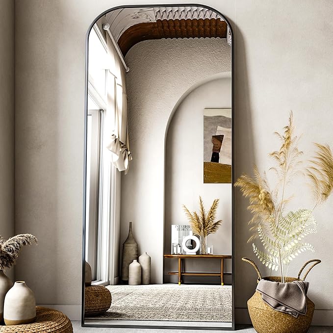 XRAMFY Full Length Mirror, 71"x28" Floor Mirror Freestanding, Arched Floor Standing Large Mirror Full Body Mirrors with Stand for Bedroom, Hanging Mounted Mirrors for Living Room,Black