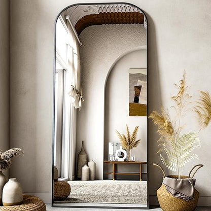 XRAMFY Full Length Mirror, 71"x28" Floor Mirror Freestanding, Arched Floor Standing Large Mirror Full Body Mirrors with Stand for Bedroom, Hanging Mounted Mirrors for Living Room,Black