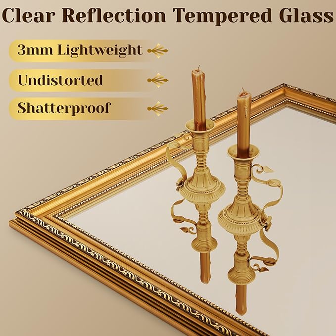 ROLOVE 34x24 Antique Gold Mirror for Wall, Ornate Vintage Wall Decor, Gold Framed Baroque Mirror for Fireplace Mantel, Living Room & Bathroom Vanity, Farmhouse Decor, Horizontal or Vertical