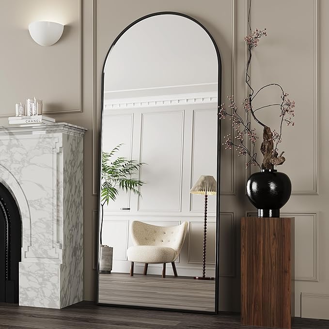 Antok Full Length Floor Mirror Arched Standing Mirror with Aluminum Frame - Freestanding Wall Mount Leaning Body Mirror for Bedroom Living Room Entryway, 58" L x 18" W, Black