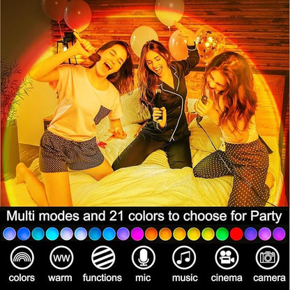 Sunset Lamp Projector with APP Control - 21 Color Changing LED Sunset Light, 180° Adjustable for Photography, Bedroom Decor, Party, Wedding, Mood Lighting