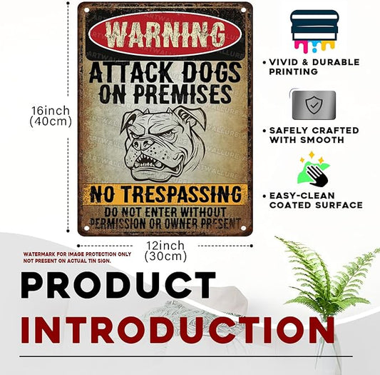Bulldog Vintage Sign Beware Of Dog Metal Sign Not Responsible for Injury Or Death for Home Bedrooms Kitchen Bars Pubs Garages Gardens Patios Porches 12x16inch