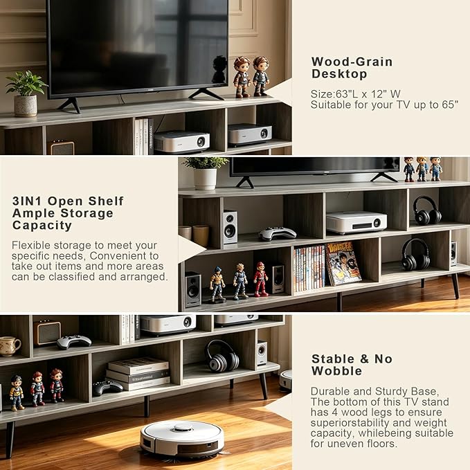 Lightdot 65" TV Stand Fits TVs Up to 75 Inch,Entertainment Center with Power Outlet & Open Storage Shelves,Sofa Cabinet Media Console for Living Room, Bedroom,Kitchen,Easy Assembly, American Walnut