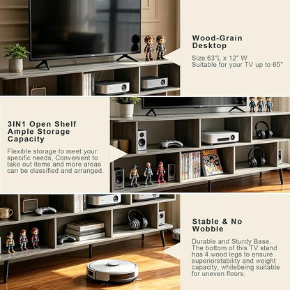 Lightdot 65" TV Stand Fits TVs Up to 75 Inch,Entertainment Center with Power Outlet & Open Storage Shelves,Sofa Cabinet Media Console for Living Room, Bedroom,Kitchen,Easy Assembly, American Walnut