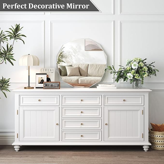 30x30 Inch Round Beveled Bathroom Mirror, Circle Frameless Copper-Free Silver Mirror, Modern Vanity Mirror, Decorative Wall Mirrors for Restroom, Bedroom, Living Room, Bathroom, Entryway