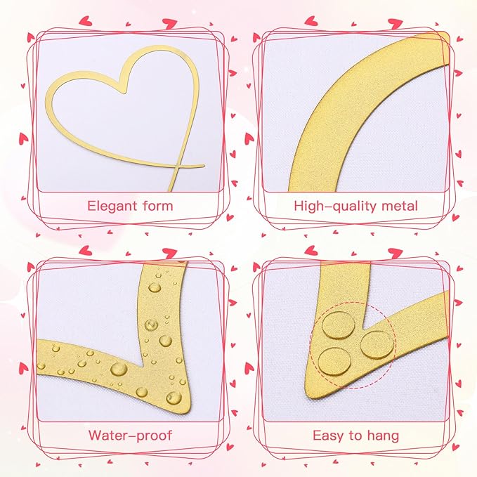 KOYILTD 4 Pcs Metal Heart Wall Art for Bedroom Modern Love Heart Wall Decor Metal Wall Decoration above Bed for Living Room Bathroom Office Wedding (Gold, Classic)