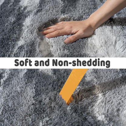 Soft Runner Rugs for Bedroom Hallways, 2x6 Abstract Grey Fluffy Shag Throw Area Rug Non Slip for Bedside Dorm, Long Shaggy Furry Carpet for Nursery Living Room