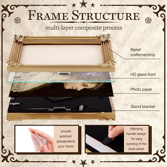 8 Pcs Picture Gold Vintage Gallery Wall Frame Set Antique Resin Picture Frame Collage Including 8x10, 5x7, 4x6 Baroque Victorian for Wall Tabletop Display Ornate French Country for Bedroom Living Room