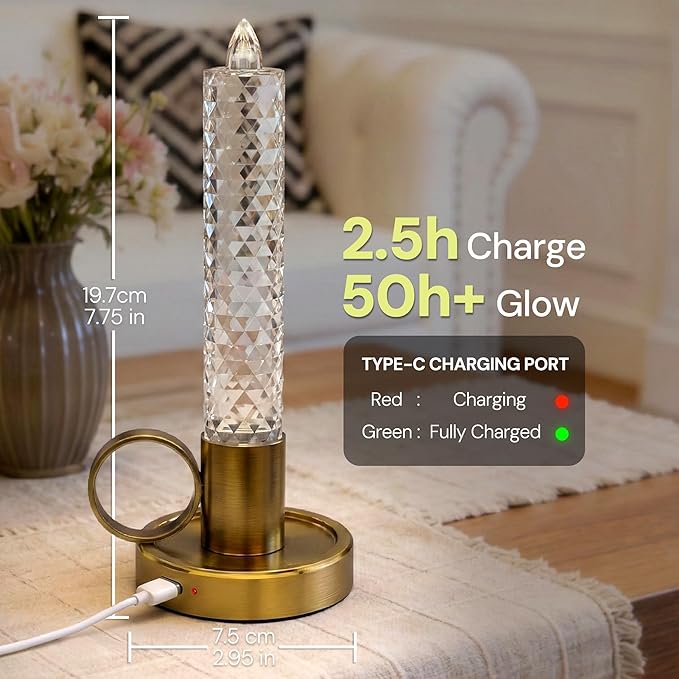 L LOHAS LED Flameless Candles, 3 Level Brightness Adjustable, 1000mAh Rechargeable Battery Operated Candles, 3000K Soft White, Fake Candles for Valentines Aniversary Wedding, 3.54"x2.95"x7.75", 2 Pack