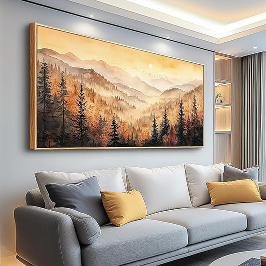FUHAIHUA Large Wood Framed Wall Decor For Living Room Canvas Wall Art For Office Modern Wall Decorations For Bedroom Forest Landscape Painting Farmhouse Pictures Artwork Room Home Decor 24x48 In