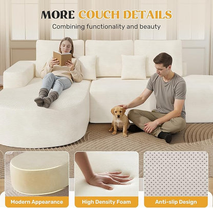 112" Modern Curved Cloud Couch, Boneless Couches for Living Room with Deep Seat, Memory Foam Compressed Modular Sectional Sofa, No Assembly Required,Beige 1 PCS