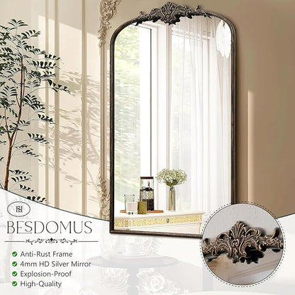 Besdomus Vintage Black Arched Mirror: 24"x42" French Large Arch Black Antique Wall Mounted Mirror - Traditional Ornate Home Decor for Living Room/Entryway/Fireplace/Bathroom - Idea for Young Couples