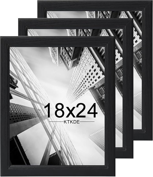 KTKDE Studio Gallery 18x24 Select Poster Frame Set of 3, Black Wooden frames Display Poster, Posters & Art Prints for Artwork Wall Vertical or Horizontal Display best gift