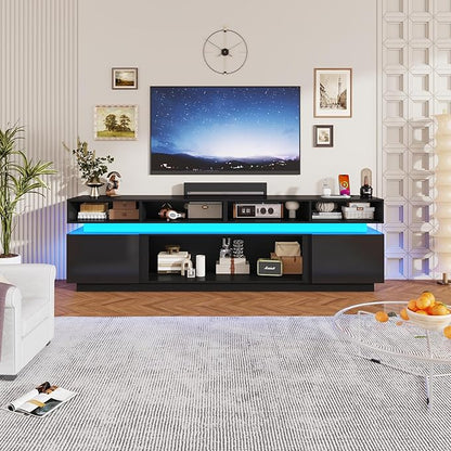 chartustriable LED TV Stand for 100 Inch TV, Modern Tall Entertainment Center with Power Outlets, High Gloss TV Stand, Gaming TV Media Console for Living Room, 93 Inch, Black