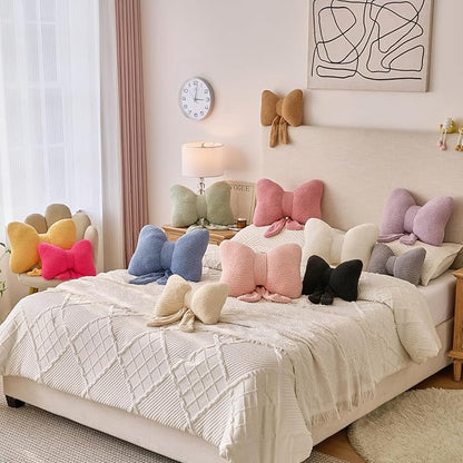Bow Pillow, Decorative Throw Pillows with Soft Plush, Bow Throw Pillow for Couch Bed, Home Decor Bow Shaped Pillow for Bedroom Living Room (Pink, 16 Inches)