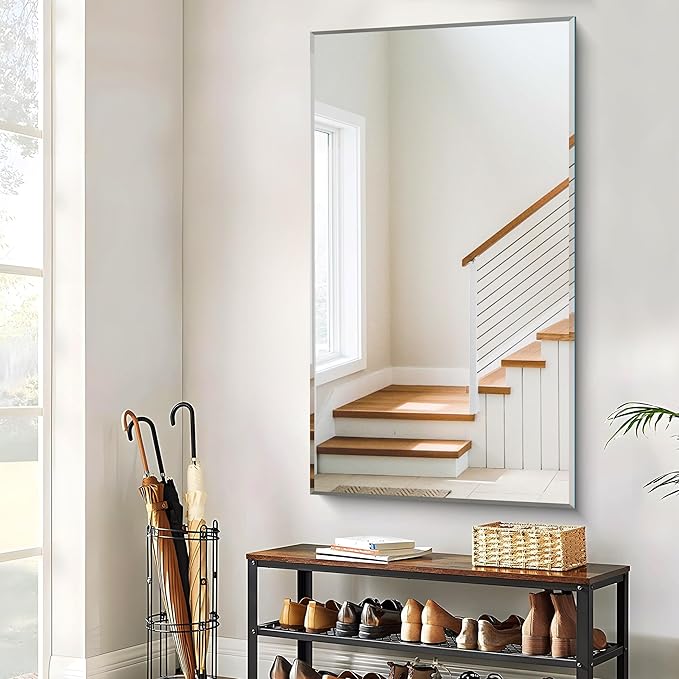 CILIBER Beveled Mirror, 30x55 Large Frameless Bathroom Mirrors for Wall, 3mm Tempered Glass Rectangle Vanity Mirror with Beveled Edge, Crystal-Clear, Hangs Horizontally or Vertically