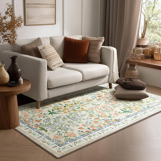 4x6 Washable Area Rugs for Entryway: Small Living Room Rug Non Slip Stain Resistant Low Pile Soft Faux Wool Throw Rugs for Bedroom Kitchen Bathroom Laundry Room Dorm Office Front Door Entry Indoor