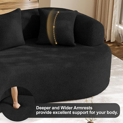 Oversized Sectional Sofa for Living Room, Modern Luxury Plush Chenille 4-Seater Extra Deep & Wide Seat Curved Cloud Couch with 4 Throw Pillows, No Assembly Needed, Black