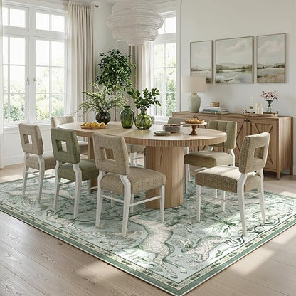 Lahome 8x10 Washable Deer Rug, Dorval Boho Woodland Cottage Area Rug, Non Slip Low Pile Large Light Green Carpet for Living Room Bedroom Dining Room Kitchen Nursery Decor