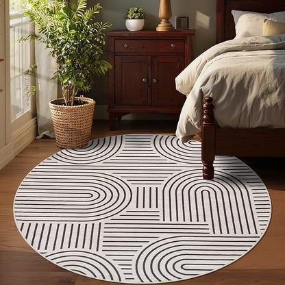 Washable Rug 6ft Area Rugs for Living Room, Abstract Rug for Bedroom, Soft Rainbow Non Slip Throw Rugs with Rubber Back, Low Pile Stain Resistant Boho Geometric Carpet for Dining Room,LightCamel