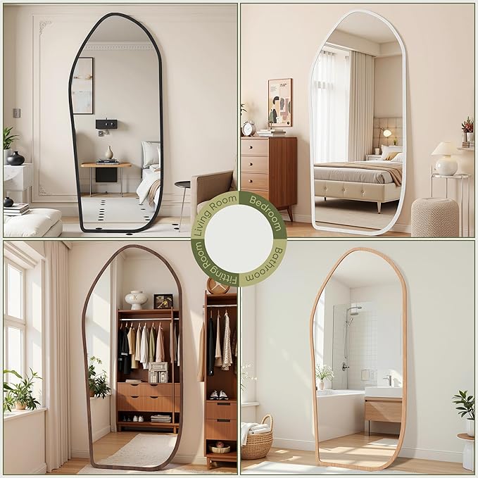 Suidia Full Length Mirror, Oversized Floor Mirror with Solid Wood Frame, Large Standing Mirror for Bedroom Living Room, Wood Art Style, Light Walnut, 74" L x 32" W