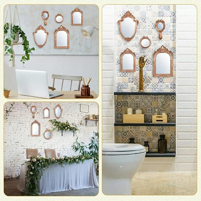 5 Pcs Vintage Gold Mirror Luxury Set Small Gold Mirrors Vintage Gallery Wall Mirror Hanging Antique Art Decor for Wall Living Room Entryway Assorted Sizes(Classic Style,13in/8in/7in/4in)