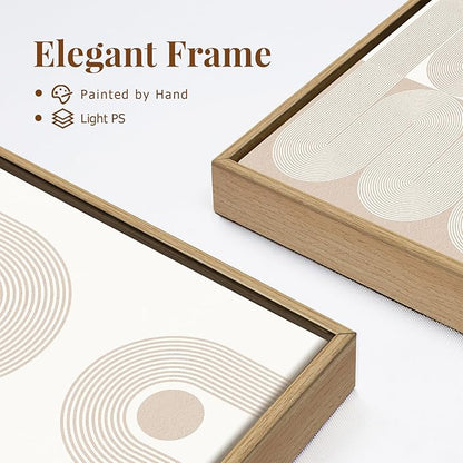 SAFERRYHOME Large Boho Abstract Wall Art Set of 3, Mid Century Neutral Framed Canvas Print Beige Modern Wall Decor, Geometric Line Artwork for Living Room Bedroom Office,Ready to Hang, 24"x36"