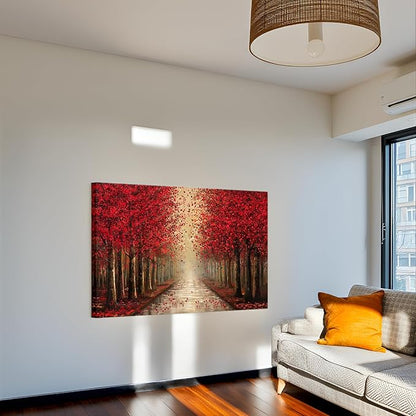 NutArtPic Forest Path Canvas Wall Art Red Tree Painting Black Red Landscape Art Prints Fantasy Tree Artwork Nature Pictures Prints 24''x36''